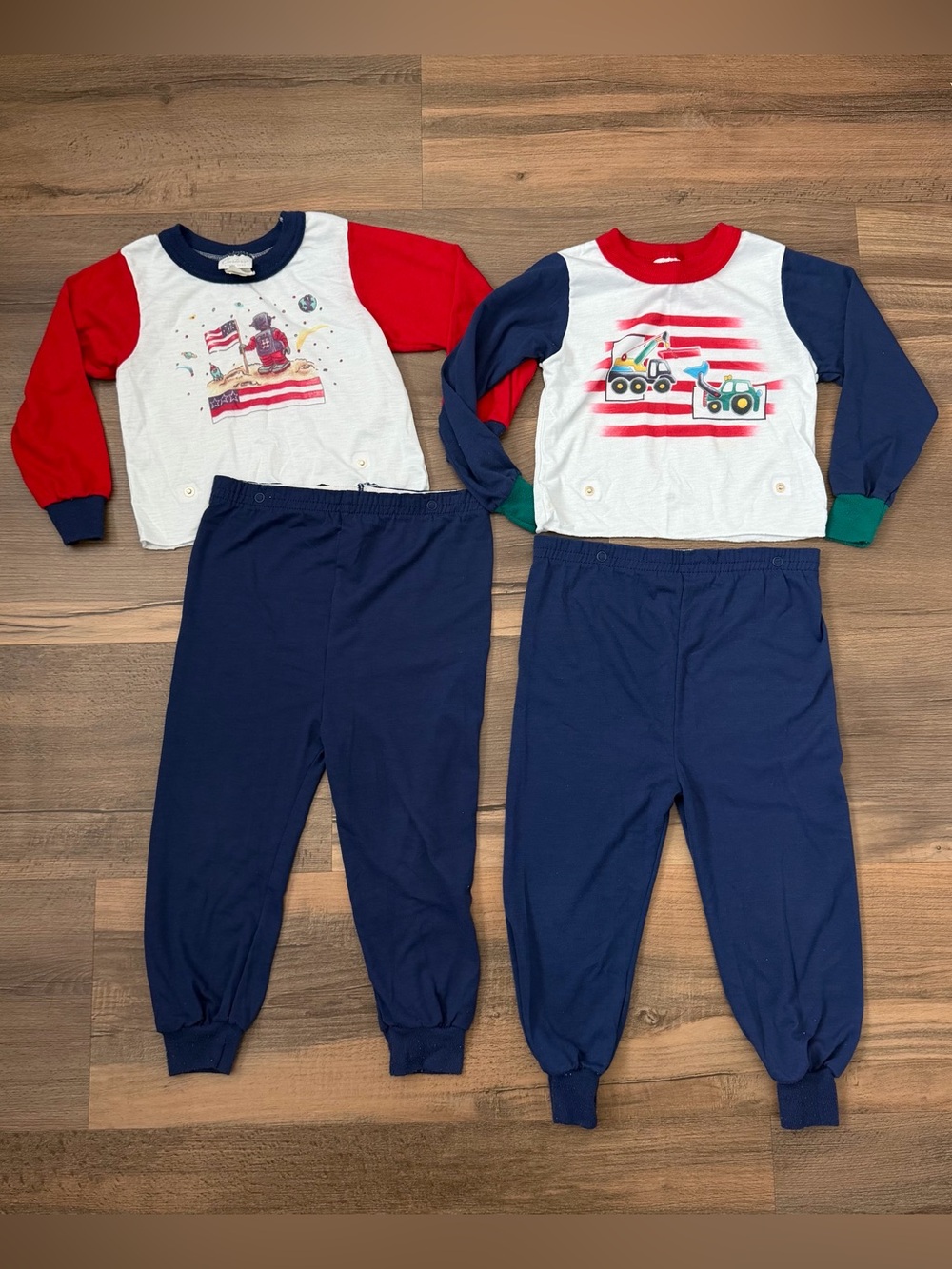 Vintage Carter's Toddler 2-Piece Pajama Set Bundle - Trucks & USA Robot - Sz. 4T